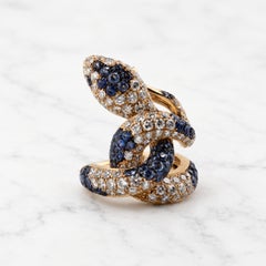 Viper-Ring aus 18-karätigem Gelbgold mit einem blauen Saphir (2,48 Karat) und Diamanten (2,76 Karat)