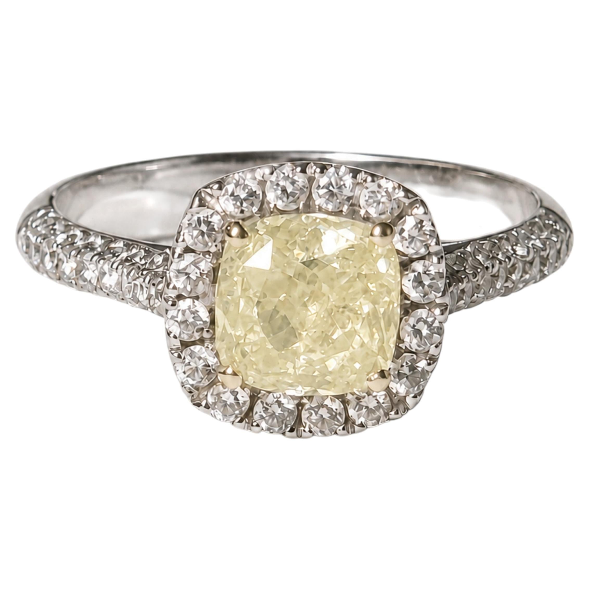 GIA 1.56 Ct Fancy Light Yellow Cushion Diamond Ring For Sale