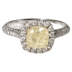 GIA 1.56 Ct Fancy Light Yellow Cushion Diamond Ring