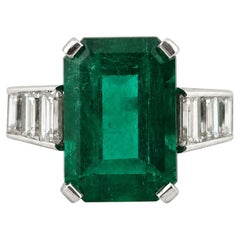 Vintage Bulgari 8.01 Ct Muzo Green Colombian Emerald Diamond Platinum Ring