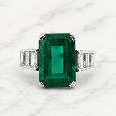 Vintage Bulgari 8.01 Ct Muzo Green Colombian Emerald Diamond Platinum Ring