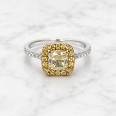 GIA 1.30 Ct Fancy Light Yellow Cushion Diamond Ring