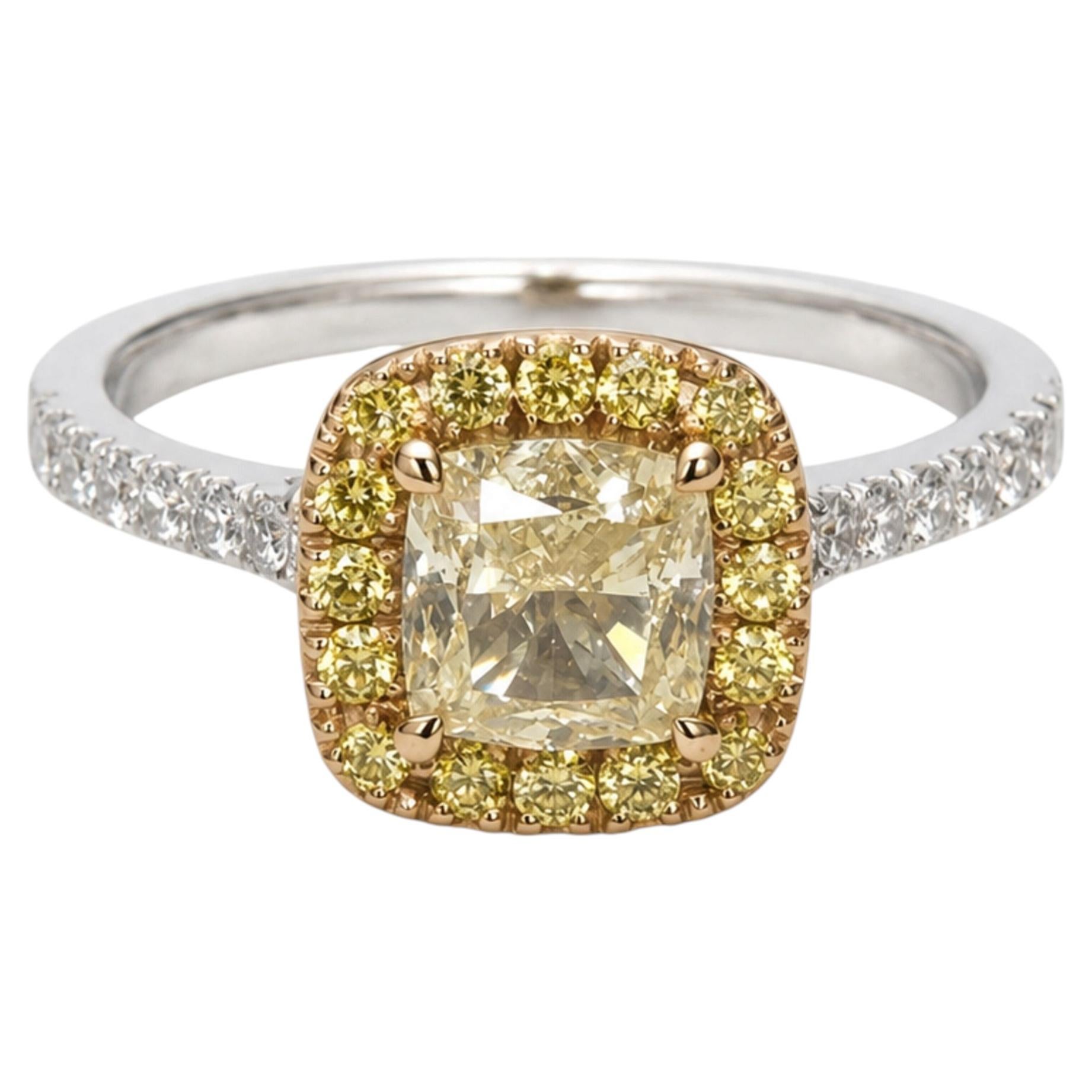 GIA 1.30 Ct Fancy Light Yellow Cushion Diamond Ring For Sale