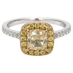 GIA 1.30 Ct Fancy Light Yellow Cushion Diamond Ring