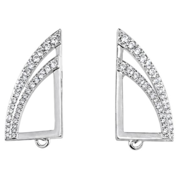 0.92 Ct Diamond Geometric Drop Earrings 18K White Gold Art Decò Style