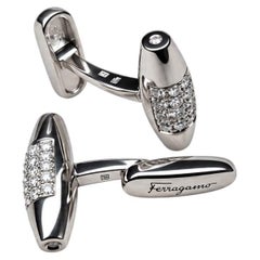 Salvatore Ferragamo 18K White Gold Diamond Pavè Cufflinks