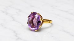 17.00 Ct Amethist Solitaire Vintage Italian Riing 18K Yellow Gold