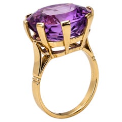 17.00 Ct Amethist Solitaire Vintage Italian Riing 18K Yellow Gold