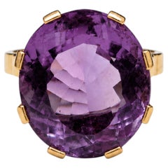 17.00 Ct Amethist Solitaire Vintage Italian Riing 18K Yellow Gold