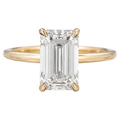GIA 2.01 Carat F VVS2 Emerald Cut Hidden Halo 18K Yellow Gold Engagement Ring