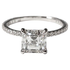 GIA 2.01 Ct E VS2 Square Emerald Cut Pavé 14K White Gold Engagement Ring
