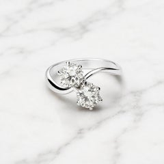 1.40 Carat Natural Diamond Moi Et Toi Contrarié Ring In 18K White Gold