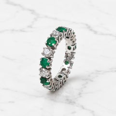 1.44 Ct Natural Emerald And 1.90 Ct Natural Diamond Eternity Ring 18K White Gold