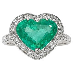 IGI Certified 3.72 Carat Heart Cut Emerald Diamond Halo 18K White Gold Ring