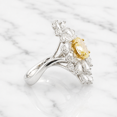 GIA Certified 1.13 Ct Fancy Yellow Diamond 2.35 Ct Diamond 18K White Gold Ring