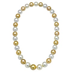 Collector PSL Certified Rare White and Golden South Sea Pearl Necklace 12–14.2mm