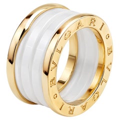 Bvlgari B.zero1 Three-Band 18K Gold and White Ceramic Ring, Size 49
