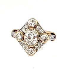 Vintage 2.00ct Diamond Geometric Lozenge Plaque Ring in 18k Two-Tone Gold