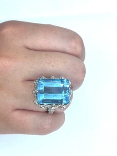 Italian 1960s 20.00ct+ Brazilian Santa Maria Aquamarine Diamond Ring in 18k Whit