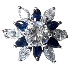 18ct White Gold Diamond and Sapphire Starburst Cluster Cocktail Ring