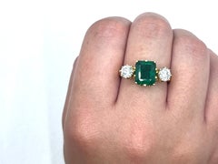 Classic 18ct Yellow Gold 2.99 Carat Emerald and Diamond Three-Stone Trilogy Ring