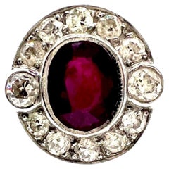 Oval Ruby & Diamond Scalloped Target / Cluster Ring
