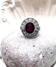 Oval Ruby & Diamond Scalloped Target / Cluster Ring