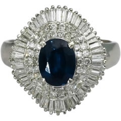 Platinum VS Diamond and Sapphire Cluster Cocktail Ring 3.64CT Size 9