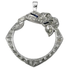 Vintage Antique Deco Platinum Diamond and Pendant 0.60CT w/ Sapphire Accents
