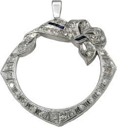 Vintage Antique Deco Platinum Diamond and Pendant 0.60CT w/ Sapphire Accents
