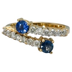14k Yellow Gold Diamond and Sapphire Bypass Ring 1.15CT Size 6.75