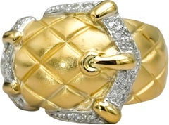 18k Yellow Gold Platinum VS Round Diamond Belt Buckle Ring 0.25CT Size 6.25