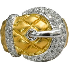 18k Yellow Gold Platinum VS Round Diamond Belt Buckle Ring 0.50CT Size 6.5