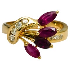 18k Yellow Gold Diamond and Ruby Floral Ring 1.25CT Size 6.75