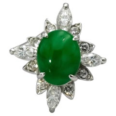 14k White Gold Diamond and Jade Cocktail Ring 0.50CT Size 4.25
