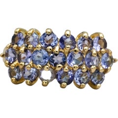 14k Yellow Gold Round Tanzanite Cluster Ring 1.50CT Size 6.75
