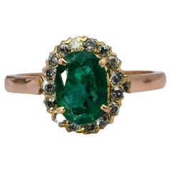 14k Rose Gold Diamond and Emerald Halo Ring 2.25CT Size 6