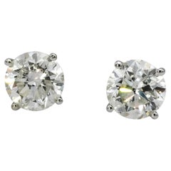14k White Gold Round Natural Diamond Screw Back Stud Earrings 4.01CT