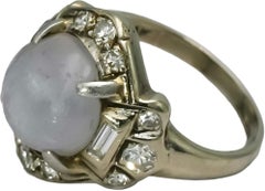 Vintage-Antik-Ring im Art-Déco-Stil aus 14-karätigem Weißgold mit Diamanten und Sternsaphiren, 5,90 Karat, Größe 5,5
