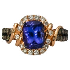 LE VIAN 14k Rose Gold Diamond & "Blueberry" Tanzanite Ring 2.0CT Size 7