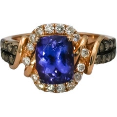 LE VIAN 14k Rose Gold Diamond & "Blueberry" Tanzanite Ring 2.0CT Size 7