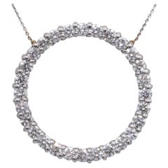 14k White Gold VS Round Diamond Fixed Circle Pendant Necklace Chain 2.35CT