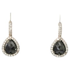 18k White Gold White and Black Diamond Dangle Earrings 2.0CT