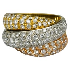 18k Yellow White Gold VS Round Diamond Pave Crossover Ring 3.0CT Size 7