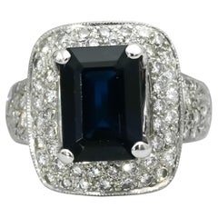 18k White Gold Diamond and Sapphire Cocktail Ring 5.75CT Size 6.75
