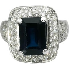 18k White Gold Diamond and Sapphire Cocktail Ring 5.75CT Size 6.75