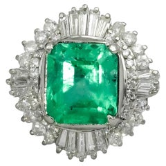 GIA Certified Platinum Natural Colombian Emerald & Diamond Ring 4.15CT Size 5.5