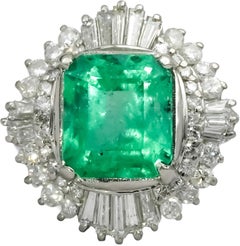 GIA Certified Platinum Natural Colombian Emerald & Diamond Ring 4.15CT Size 5.5