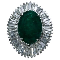 Platinum Round Baguette Diamond & Oval Emerald Cocktail Ring 7.63CT Size 5.25