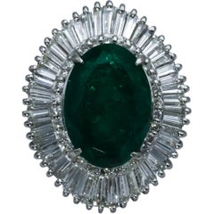 Platinum Round Baguette Diamond & Oval Emerald Cocktail Ring 7.63CT Size 5.25